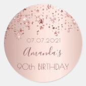 Sticker Rond 90e anniversaire rose étoiles d'or (Devant)