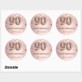 Sticker Rond 90e anniversaire rose or blush étoiles nom (Feuille)