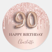 Sticker Rond 90e anniversaire rose or parties scintillant rose  (Devant)