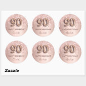 Sticker Rond 90e anniversaire rose or parties scintillant rose  (Feuille)