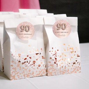 Sticker Rond 90e anniversaire rose or parties scintillant rose