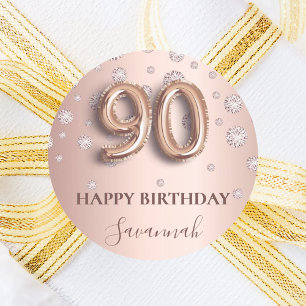 Sticker Rond 90e anniversaire rose or rose diamants police de b