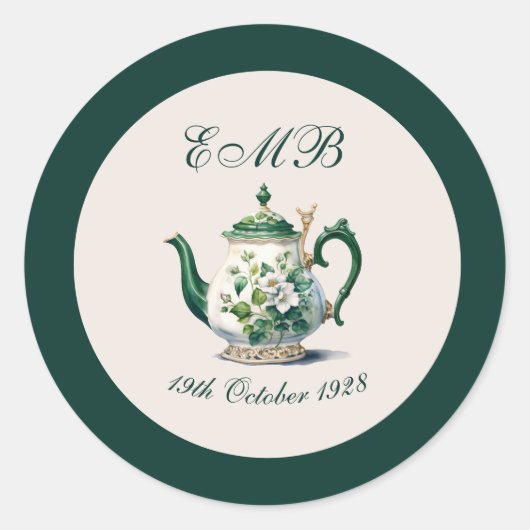 Sticker Rond 90e anniversaire Tea Party Green Regency Anniversa (Devant)