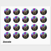 Sticker Rond 90e fête d'anniversaire Ballons noirs et or (Feuille)