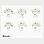 Sticker Rond 90e fête d'anniversaire Rose blanche Eucalyptus (Feuille)