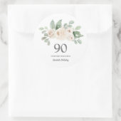 Sticker Rond 90e fête d'anniversaire Rose blanche Eucalyptus (Sac)