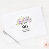 Sticker Rond 90e fête d'anniversaire Rose violet Floral (Enveloppe)