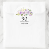 Sticker Rond 90e fête d'anniversaire Rose violet Floral (Sac)
