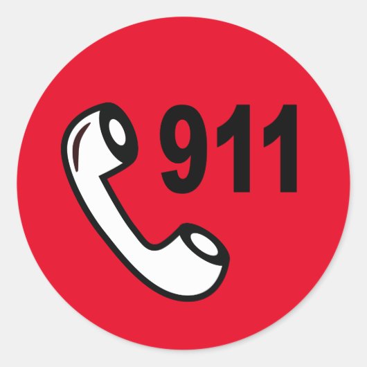 STICKER ROND 911 NUMÉRO DE TÉLÉPHONE ROUGE D'URGENCE AIDE MÉDIC (Devant)