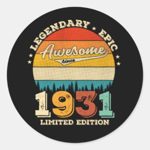 Sticker Rond 94e année Ancien Retro Magnifique 94e anniversaire