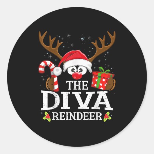 Sticker Rond 99 Matching Christmas Reindeer Squad Uni-kids Chri (Devant)