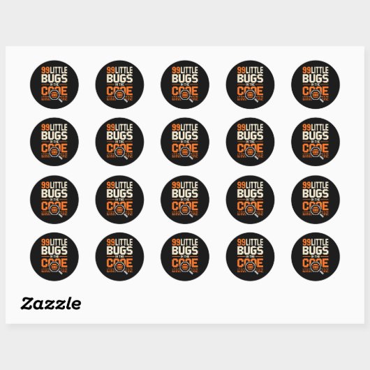 Sticker Rond 99 petits bogues dans le code drôle disant program (Feuille)