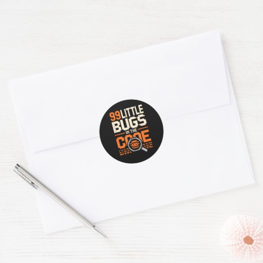 Sticker Rond 99 petits bogues dans le code drôle disant program (Enveloppe)