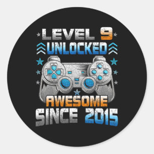 Sticker Rond 9 Anniversaire Enfants Garçon Gamer 9 Yr Niveau 9