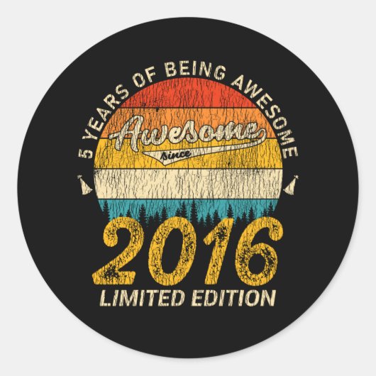 Sticker Rond 9 Ans 2016 Retro Awesome 9e anniversaire Cadeau (Devant)