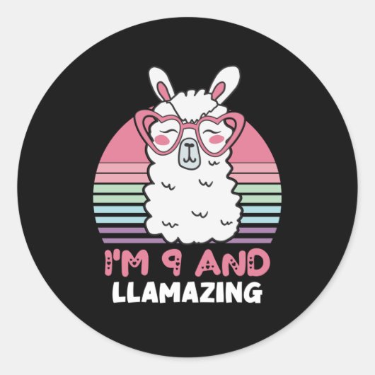 Sticker Rond 9 ans Anniversaire lamazing 9e anniversaire Llama (Devant)