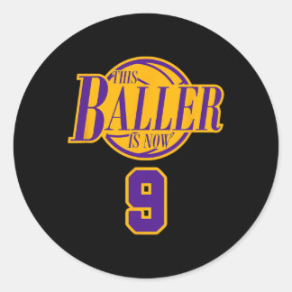 Sticker Rond 9 Ans Basketball Baller Purple Et