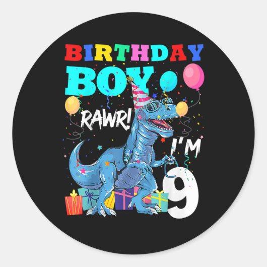 Sticker Rond 9 ans Cadeau 9e anniversaire garçon 9e anniversair (Devant)