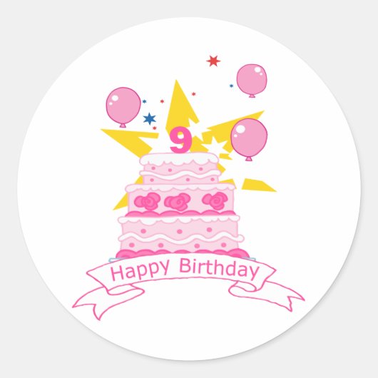 Sticker Rond 9 ans d'anniversaire pour Birthday Cake (Devant)
