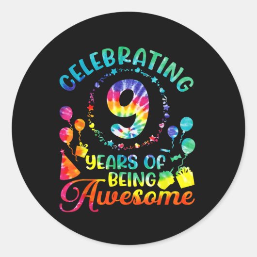 Sticker Rond 9 ans d'être génial 9e anniversaire cadeau (Devant)