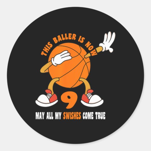 Sticker Rond 9 ans Joyeux 9e anniversaire Basketball 9e anniver (Devant)