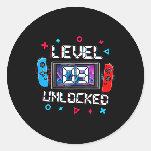 Sticker Rond 9 Joueur déverrouillé 9e Anniversaire Gift Video G (Devant)