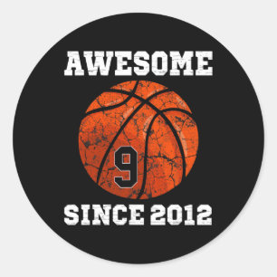 Sticker Rond 9e anniversaire Basketball Lover cadeau 9 ans Vin