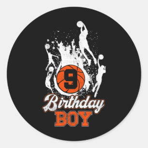 Sticker Rond 9e Anniversaire Basketball Thème Anniversaire Garç