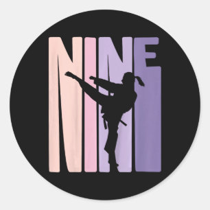 Sticker Rond 9e anniversaire Cadeau Karate Retro Taekwondo Mart