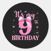 Sticker Rond 9e anniversaire Coquette Bow 9 ans Anniversaire Gi (Devant)