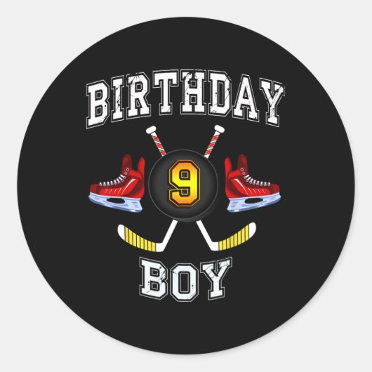 Sticker Rond 9e anniversaire garçon - Hockey sur glace enfant d (Devant)