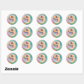 Sticker Rond 9e anniversaire Whimsy Fleurs d'art colorées Botan (Feuille)