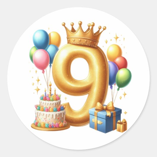 Sticker Rond 9ème anniversaire en or (Devant)