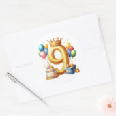 Sticker Rond 9ème anniversaire en or (Enveloppe)