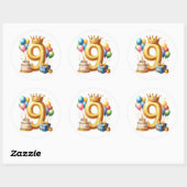 Sticker Rond 9ème anniversaire en or (Feuille)