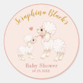 Sticker rond à Baby shower de mouton rose doux (Devant)