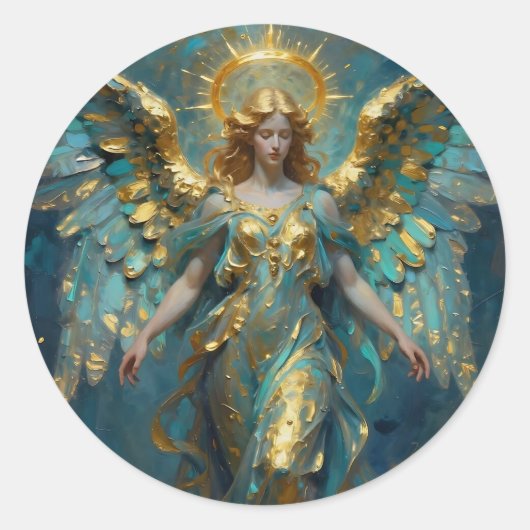 Sticker Rond A Beautiful Gold and Turquoise Angel (Devant)