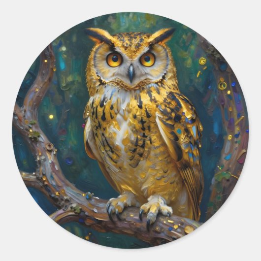 Sticker Rond A Blue and Gold Majestic Owl   (Devant)