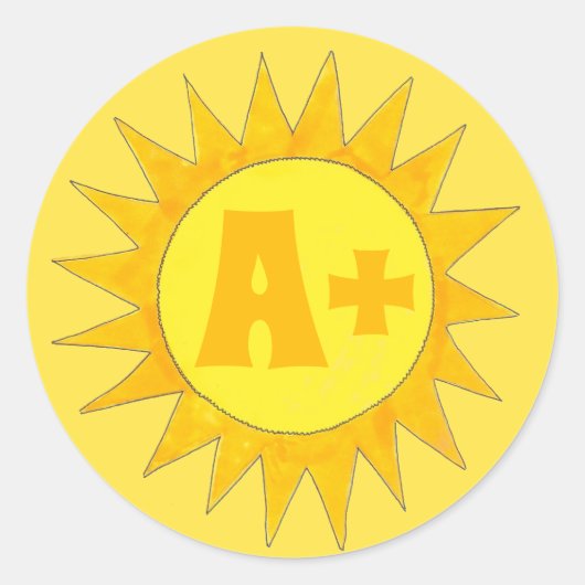 Sticker Rond A+ Bright Student Reward Yellow Sunshine Teacher (Devant)