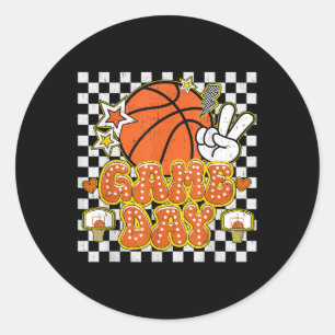 Sticker Rond à damiers Jour Jeu Cute Coquette Bow Basketball Wo