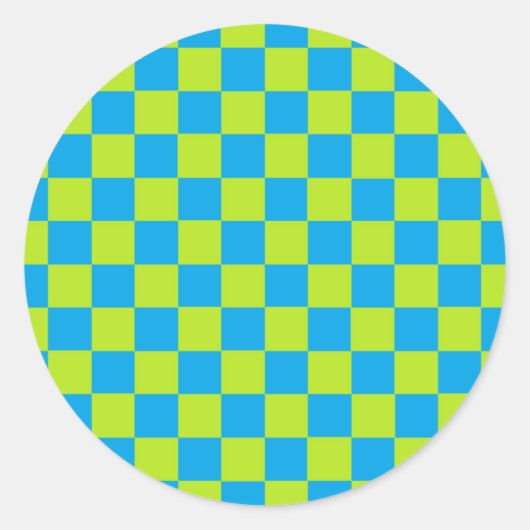 Sticker Rond à damiers Lime Vert et Turquoise (Devant)