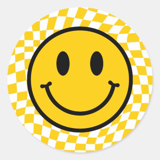 Sticker Rond à damiers Wavy Yellow Preppy Smile (Devant)