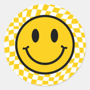 Sticker Rond à damiers Wavy Yellow Preppy Smile