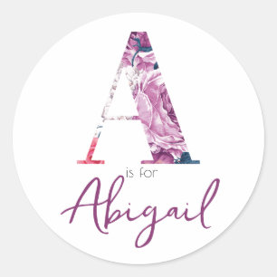Sticker Rond A est pour Abigail Baby Name Reveal Floral Vintage