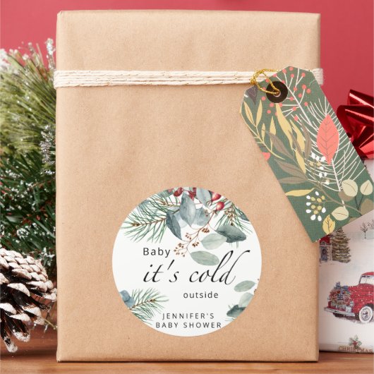 Sticker Rond À feuillage persistant Baby son baby shower extéri (vacances)