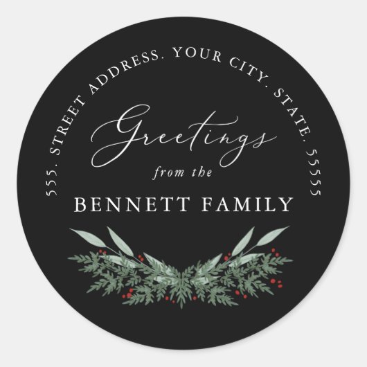 Sticker Rond À feuillage persistant et Berries, adresse de reto (Devant)