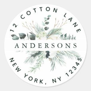 Sticker Rond À feuillage persistant & Fleurs de coton Adresse d