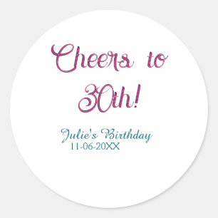 Sticker Rond À la 30e anniversaire nom date mauve bleu élégant