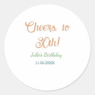Sticker Rond À la 30e anniversaire nom date orange vert bleu