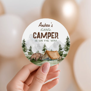 Sticker Rond A little Camper is on the Way Baby Boy Shower